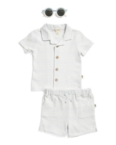 Infant Boys 2pc Striped Knit Cabana Top And Shorts Set With Sunglasses | TJ Maxx