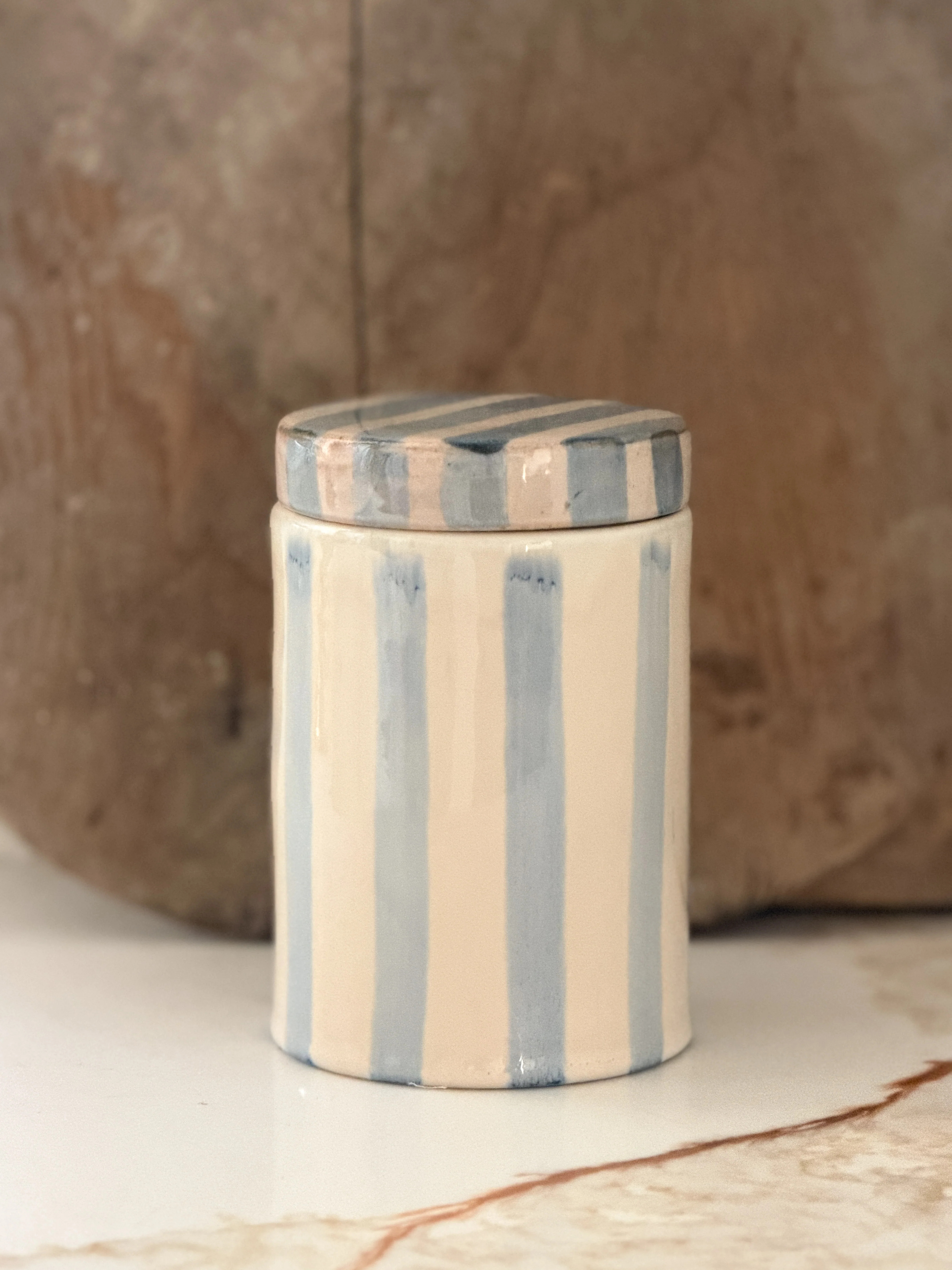 Blue Striped Ceramic Jar | Cottage and Key