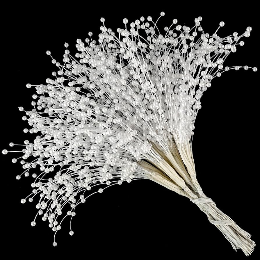 50pcs Beaded Stick Bride Wedding Pearl Bouquet Party Decoration (White) | Amazon (US)