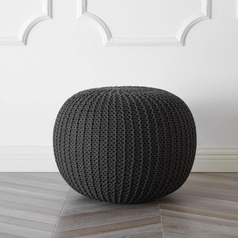 Style House by Urban Shop Round Knit Pouf, 18" x 15", Gray | Walmart (US)