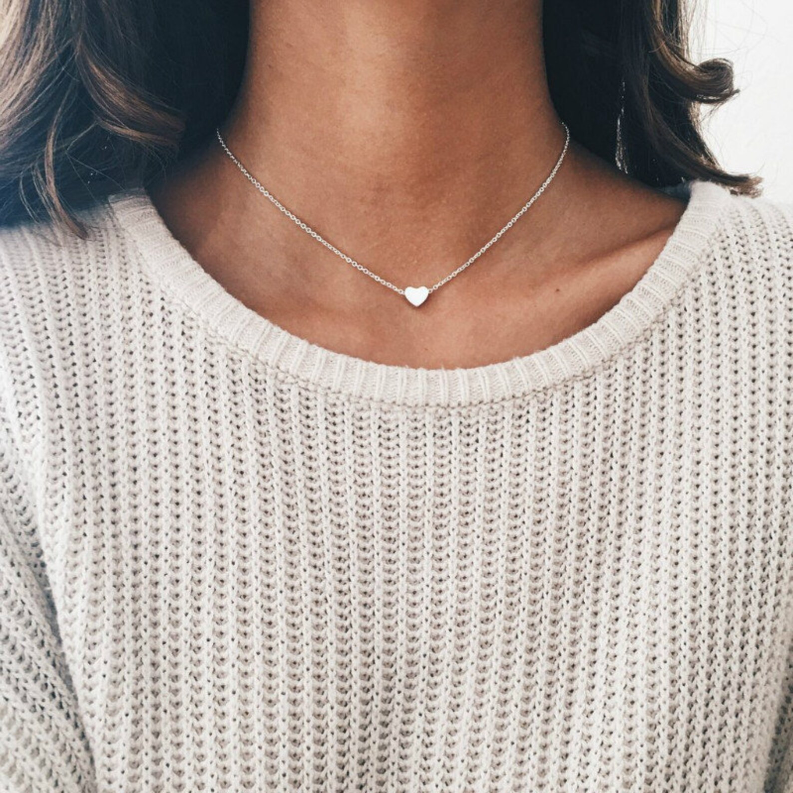 Dainty heart shaped gold/ silver necklace | Etsy (US)