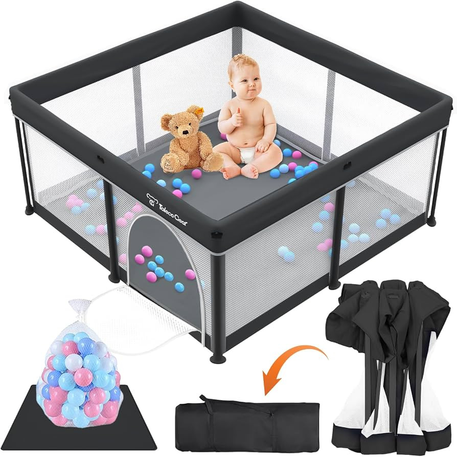 Taleco Gear Foldable Baby Play Pen with Mat, 50''x50'' Playpen for Babies and Toddlers, Playpen f... | Amazon (US)