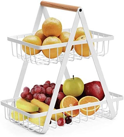 2-Tier Fruit Basket, Metal Fruit Bowl Bread Baskets Countertop Vegatable Storage Stand for Kitche... | Amazon (US)