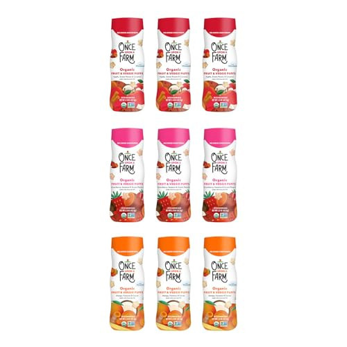 Once Upon a Farm Organic Fruit & Veggie Puffs Variety Pack, Apple Sweet Potato, Strawberry Sweet Potato, Mango Carrot, Coconut In All, Non-GMO, Puffed Sorghum Fruit & Veggie Snacks, 1.5oz | Amazon (US)