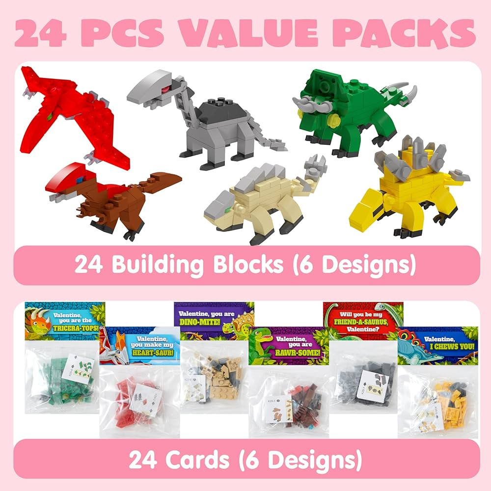 JOYIN 24 Packs Valentines Day Cards with Animal Building Blocks for Valentine Party Favor, Classr... | Amazon (US)