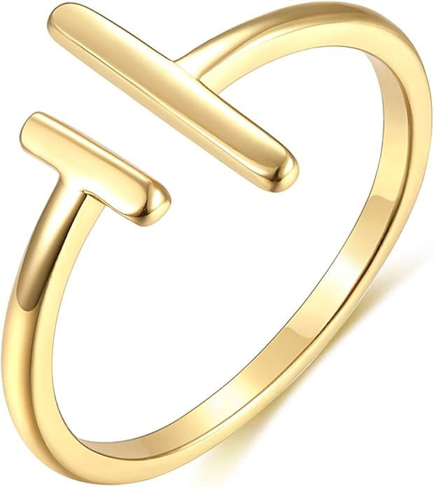 Valloey Rover Womens 14k Gold Open Parallel Bar Rings,Double X Criss Cross Double Bar Parallel Cu... | Amazon (US)