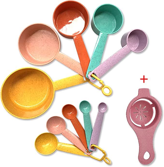 Plastic Measuring Cups and Spoons Set - 10 Pcs Colorful Kitchen Measuring Tool, Engraved Metric/U... | Amazon (US)