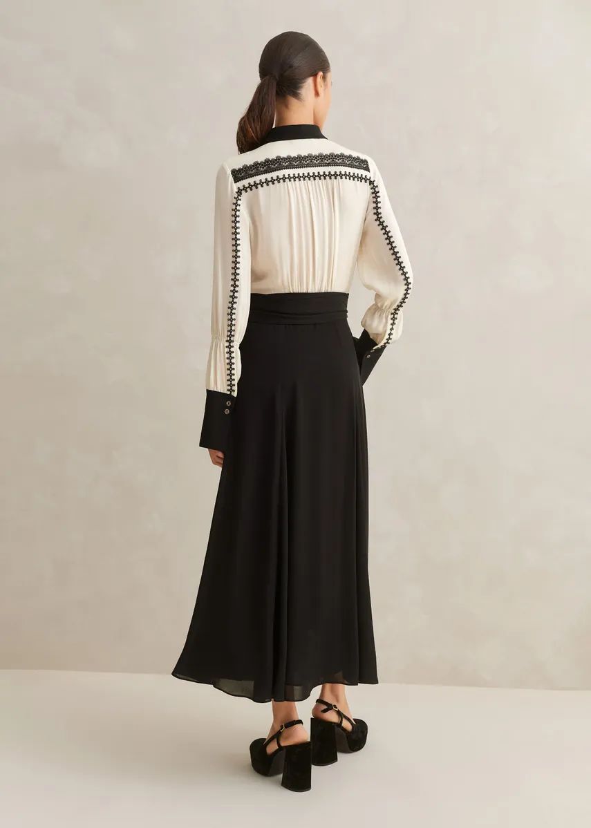 Silk Georgette Lace Maxi Shirt Dress + Belt | ME+EM US