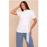 Tall White Cotton Tie Detail Oversized T Shirt | PrettyLittleThing US