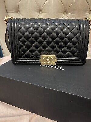 Chanel Medium Boy Black Quilted Lambskin Leather Flap Bag  | eBay | eBay US