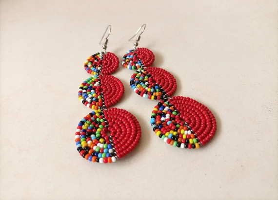 ON SALE African Beaded Masai Earrings Kenyan Maasai Beaded - Etsy | Etsy (US)