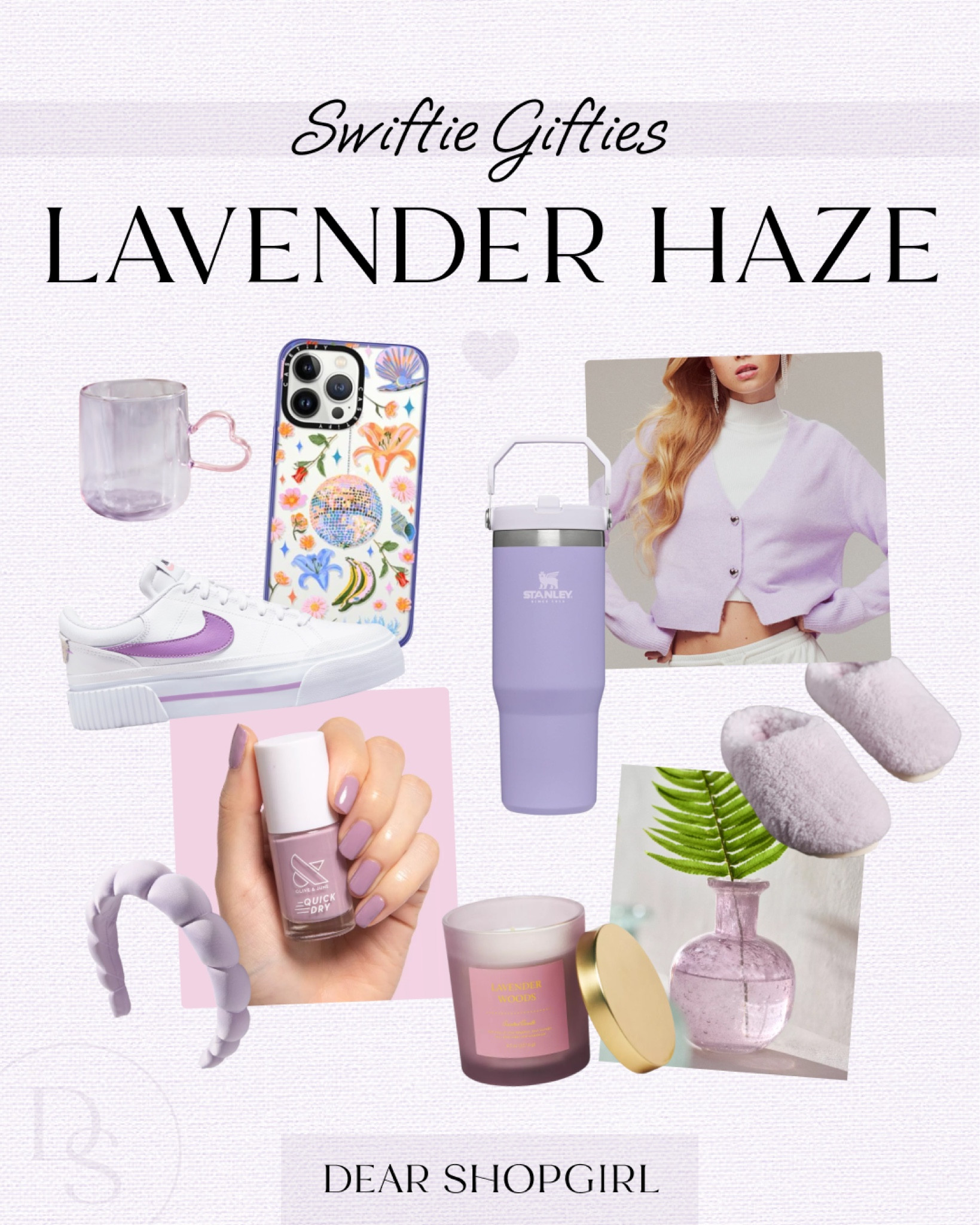 I just wanna stay in that lavender haze 💜 Valentine’s Day gifts for the swiftie in your life! Lavender sweater, orchid Stanley, fuzzy slippers, lilac bud vase, lavender candle, purple nail polish, bubble headband, purple Nike sneakers, disco ball phone case, purple glass mug, Taylor swift fan gift guide

#LTKGiftGuide #LTKkids #LTKSeasonal