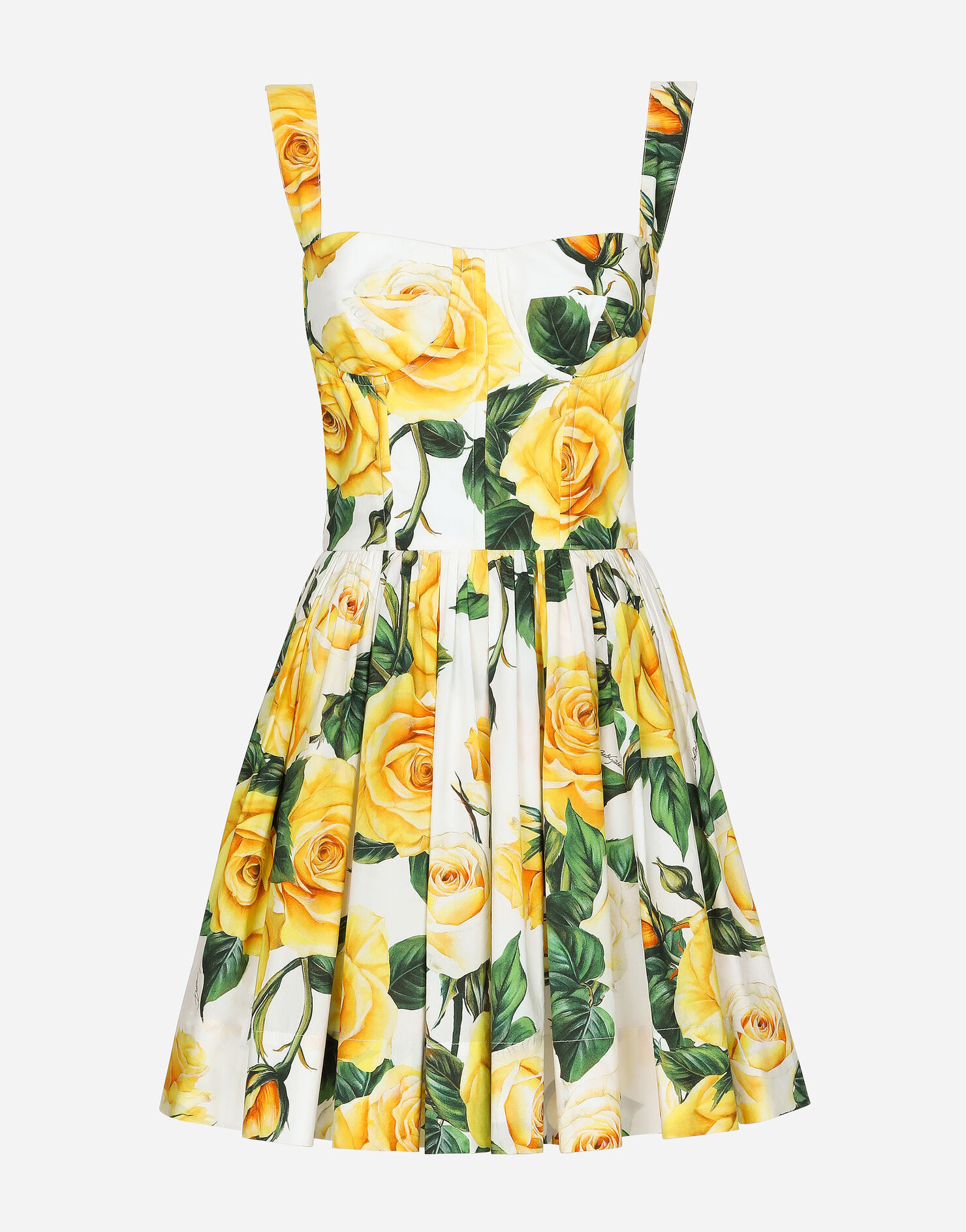 Short cotton corset dress with yellow rose print | Dolce & Gabbana - INT