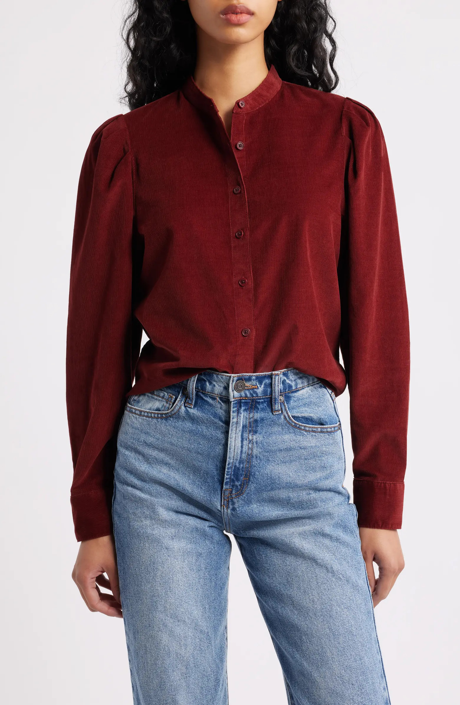 Puff Sleeve Corduroy Button-Up Shirt | Nordstrom