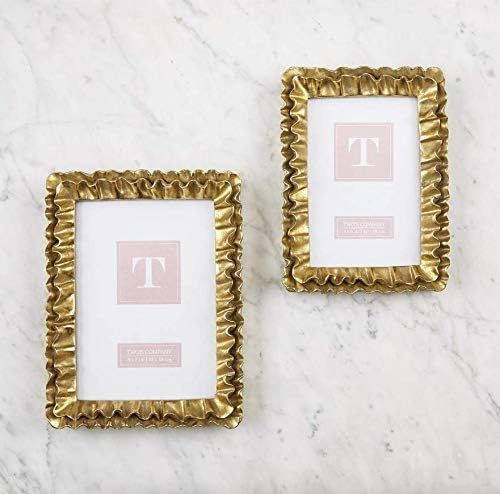 Twos Company Gold Ruffles Set of 2 Photo Frames, 4" x 6" & 5"x7" | Amazon (US)