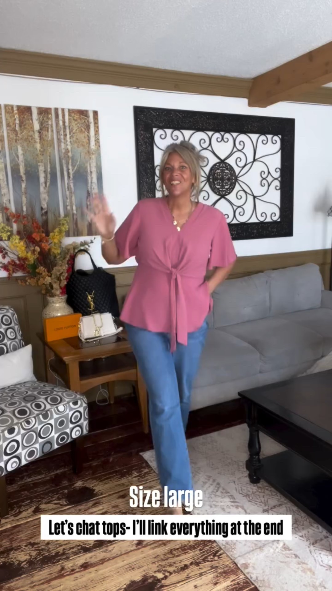 Love this flutter sleeve tie wait blouse- size large; jeans size 14 

#LTKFindsUnder50 #LTKMidsize #LTKOver40