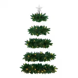 5 ft. Pre-Lit Wall Hanging Artificial Christmas Tree with 50 Warm White LED Lights | The Home Depot