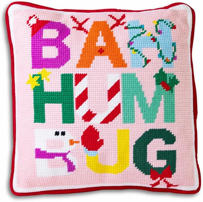 FURBISH Handmade Needlepoint Decorative Christmas Pillow - Bah Humbug - 11" x 11" - Small Embroid... | Amazon (US)