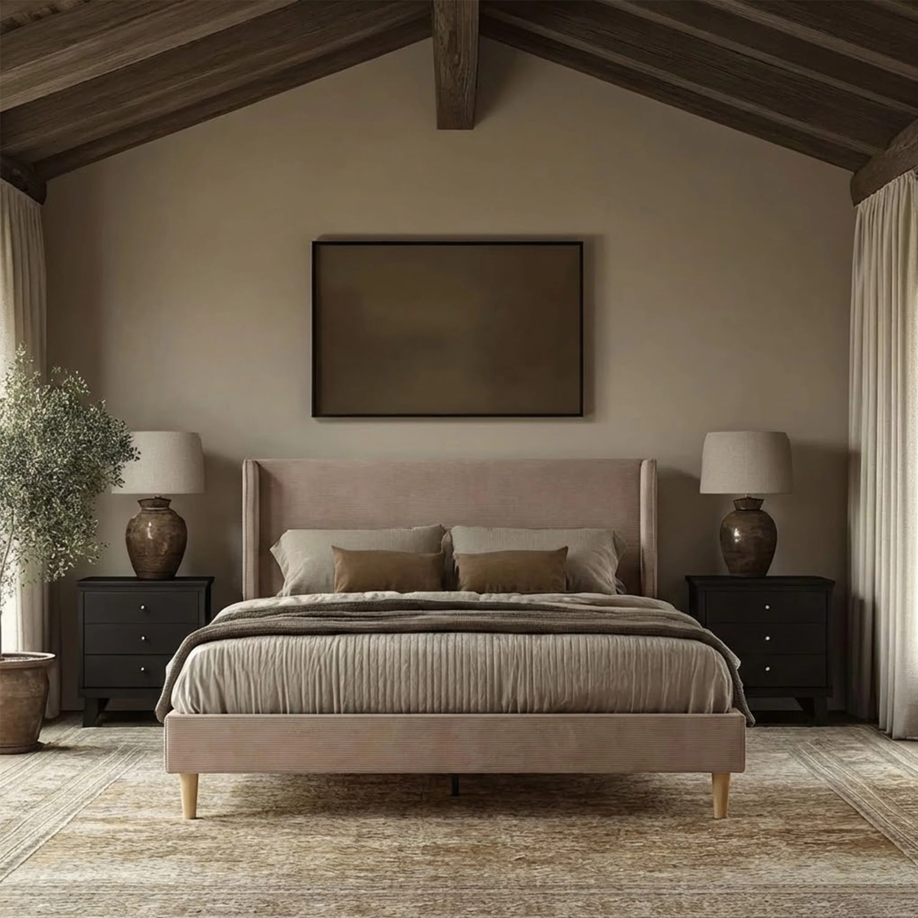 Luxury Modern Wingback Corduroy Upholstered Bed | Wayfair North America