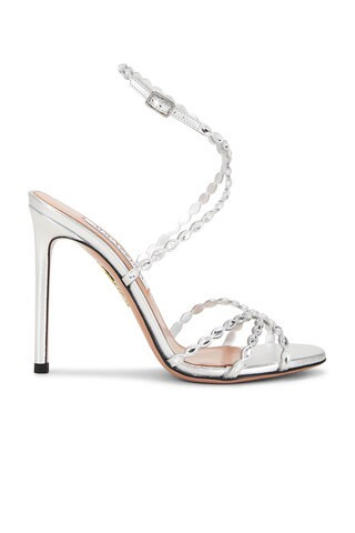 Aquazzura Love Struck 105 Sandal in Metallic Silver | FWRD 