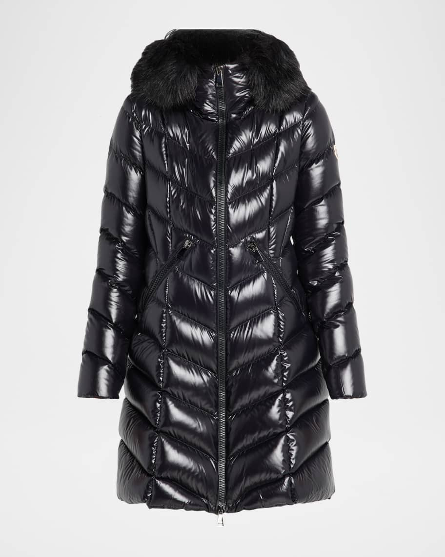 Fulmarus Chevron-Quilted Long Puffer Coat with Faux Fur Trim | Neiman Marcus