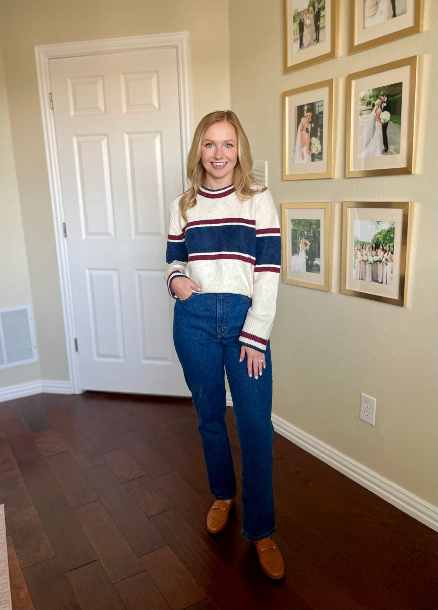 Wearing an XS in sweater and 26S in jeans | straight jeans, striped sweater, Thanksgiving outfit 

#LTKHoliday #LTKStyleTip #LTKSeasonal