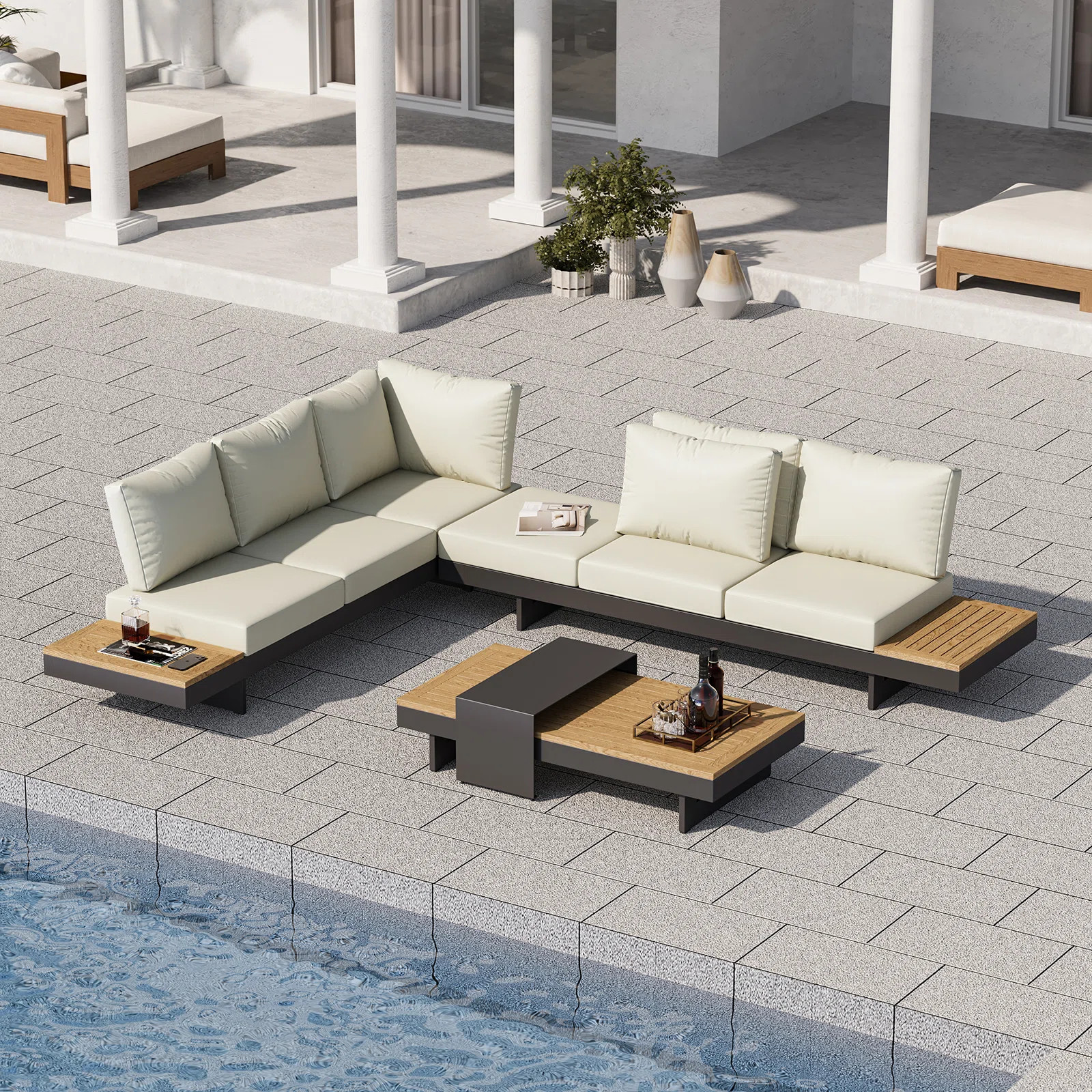 Homary 4-Piece L-Shaped Modular Outdoor Sectional Sofa Set Patio Furniture Set with Coffee Table ... | Wayfair North America