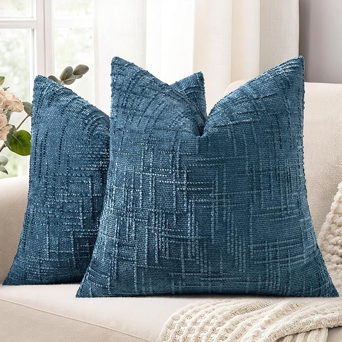 decorUhome Navy Blue Chenille Throw Pillow Covers, 18x18, Set of 2 | Amazon (US)