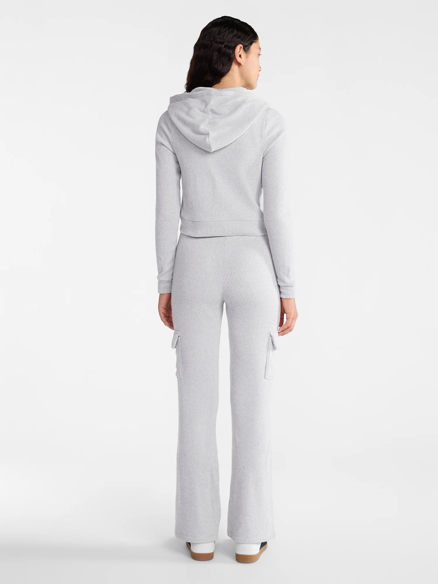 No Boundaries Brushed Ribbed Zip-Up Hoodie and Flare Pants Set, 2-Piece, Women's | Walmart (US)
