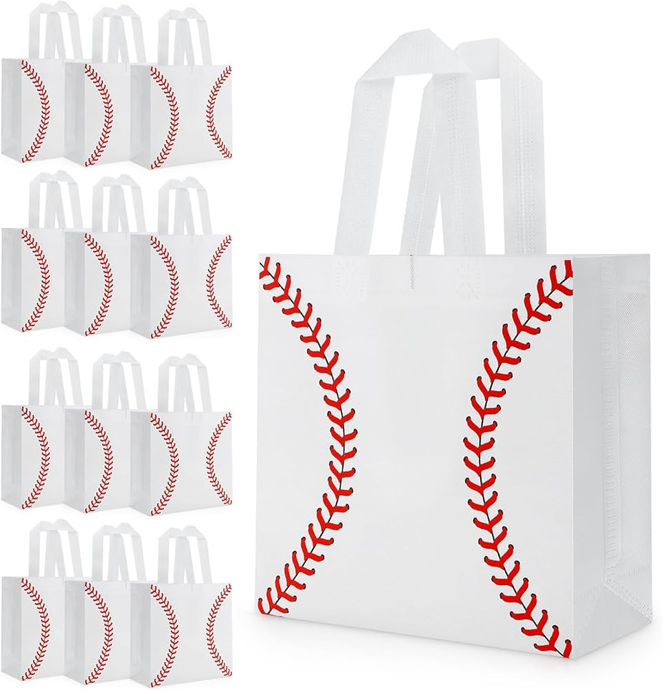 12 Pieces Baseball Gift Bags with Handle, Reusable Non Woven Treat Goodie Bag Sport Favor Bags Fo... | Amazon (US)