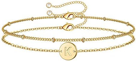 MONOZO Gold Initial Bracelets for Women Girls - Dainty 14K Gold Plated Layered Beaded Letter Init... | Amazon (US)