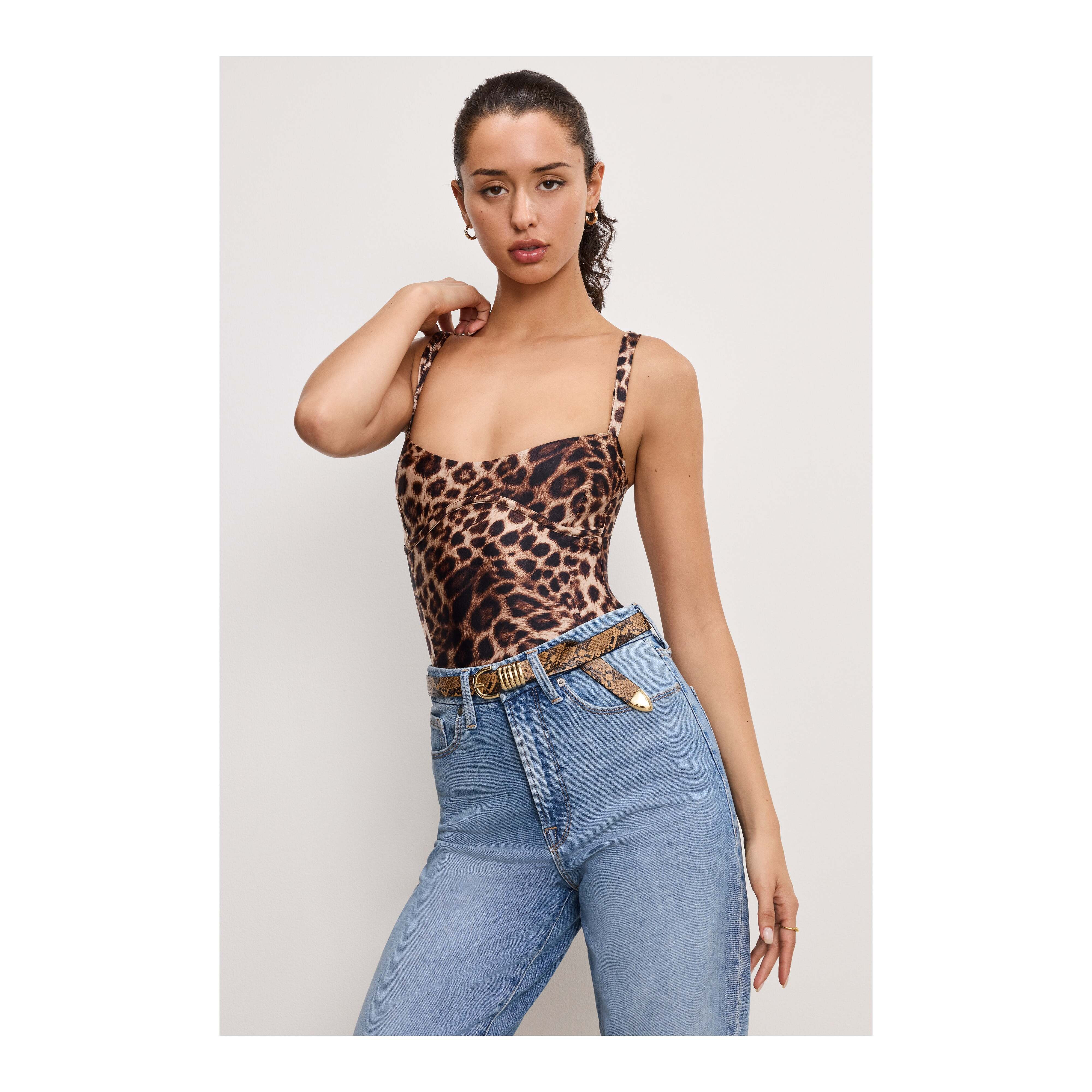 Women's Sweetheart Satin Bodysuit | Fierce Leopard Size 2XL | Good American by Khlo� Kardashian | Good American