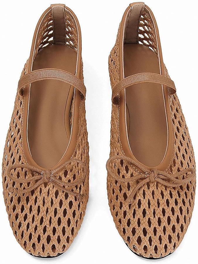 Woven Ballet Flats for Women Cute Raffia Mary Janes Bow Elastic Strap Summer Straw Comfortable Ca... | Amazon (US)
