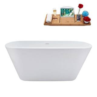 59 in. Acrylic Flatbottom Non-Whirlpool Bathtub in Glossy White With Matte Black Drain | The Home Depot