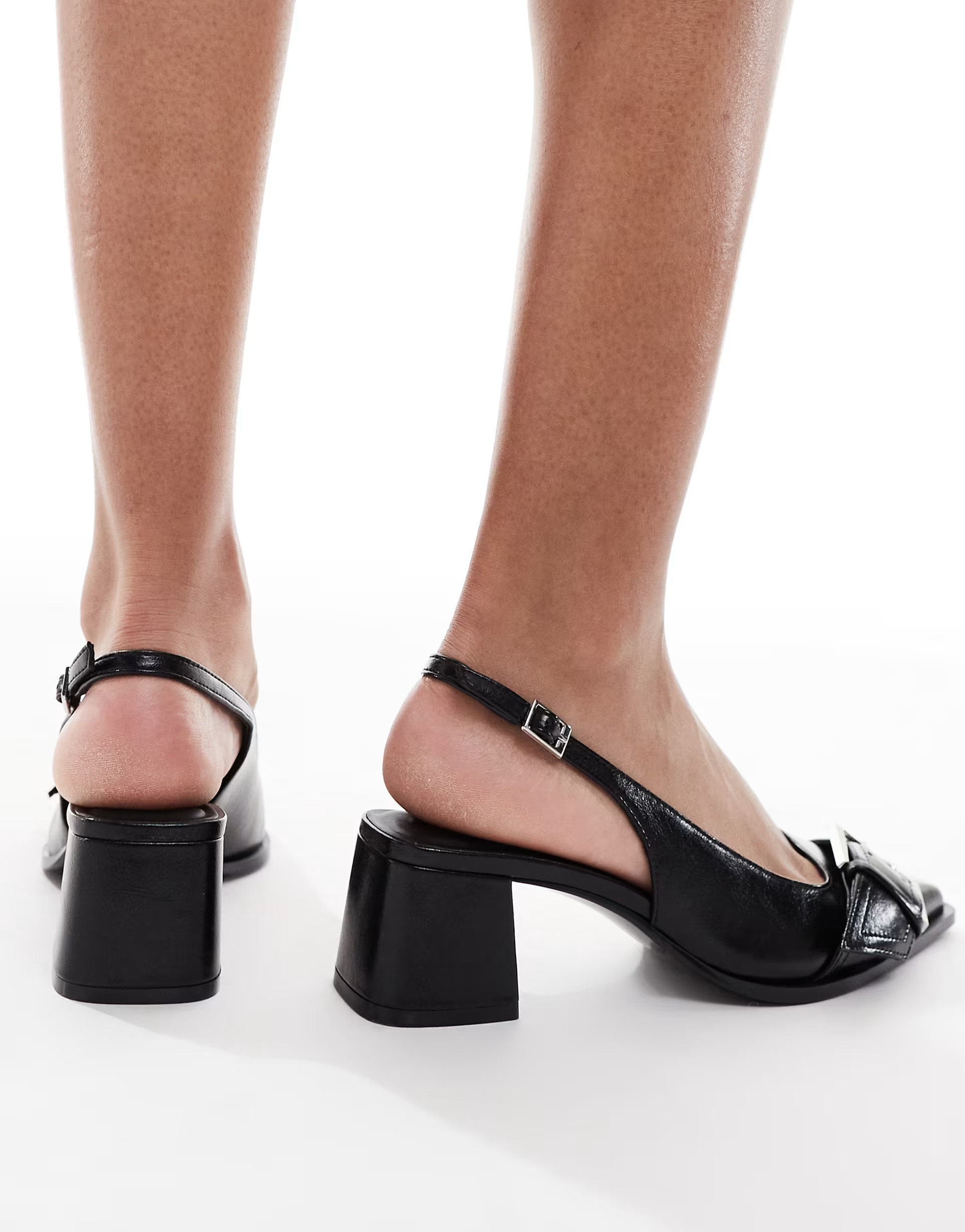 Stradivarius slingback heeled shoe with buckle detail and in black | ASOS (Global)