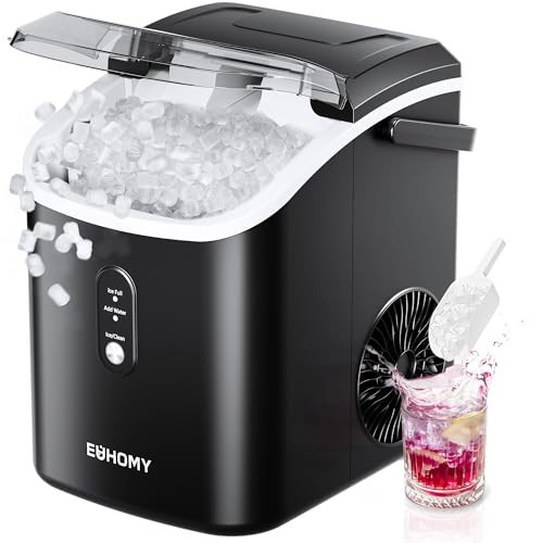 EUHOMY Nugget Ice Maker Countertop with Handle, Ready in 6 Mins, 34lbs Per Day, Removable Top Cover, Auto-Cleaning, Portable Sonic Ice Maker with Basket and Scoop, for Home/Party/RV/Camping (Black) | Amazon (US)