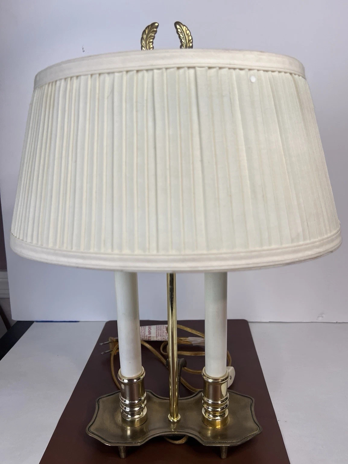 Vintage French Bouillotte Brass Table Lamp 2 Light Candle Stick Pleated Shade | eBay | eBay US