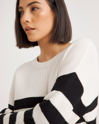 Cream & Black Stripe Crew Neck Jumper | Simply Be (UK)