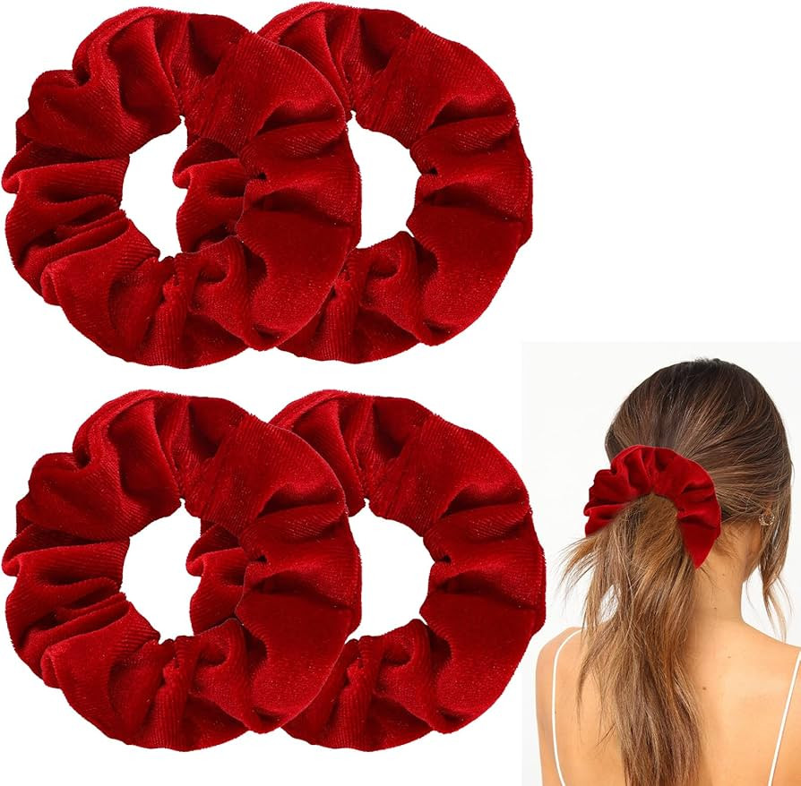 4 Pcs Hair Scrunchies Velvet Elastic Hair Band Thick Large Soft Scrunchy Ropes Curly Ponytail Hol... | Amazon (US)