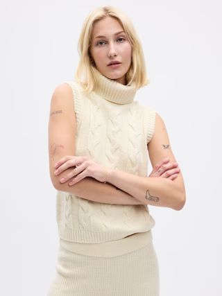 CashSoft Cable-Knit Turtleneck Sweater Tank | Gap (US)