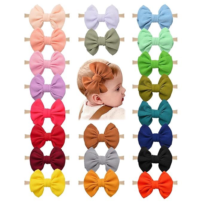 21 PCS Big Bows Baby Nylon Headbands Hairbands Hair Bows Elastics for Baby Girls Newborn Infant T... | Amazon (US)