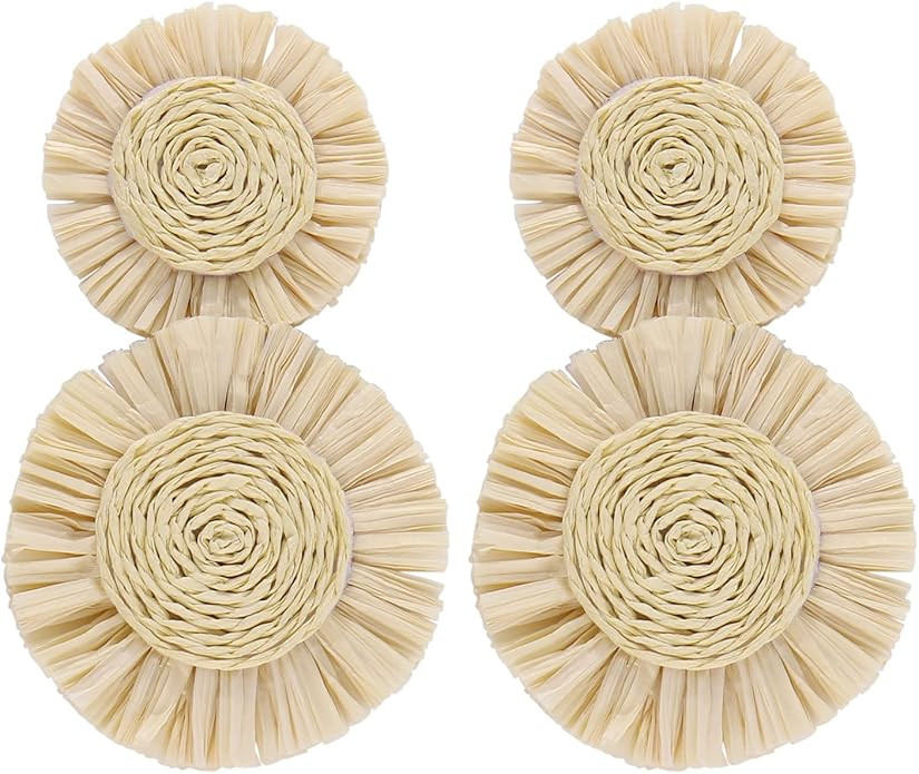 Statement Round Earrings Raffia Palm Bohemian Drop Dangle Earrings for women | Amazon (US)