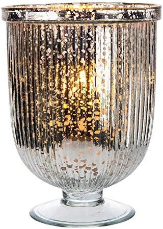 Luna Bazaar Large Mercury Glass Hurricane Pillar Candle Holder (6.75x9-in, Lynne Design, Silver) - E | Amazon (US)
