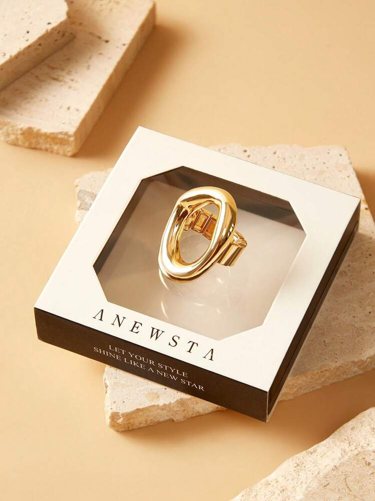 SHEIN X Lucía Bellido Asymmetrical Hollow Out Reflective Statement Ring, European And American Style | SHEIN