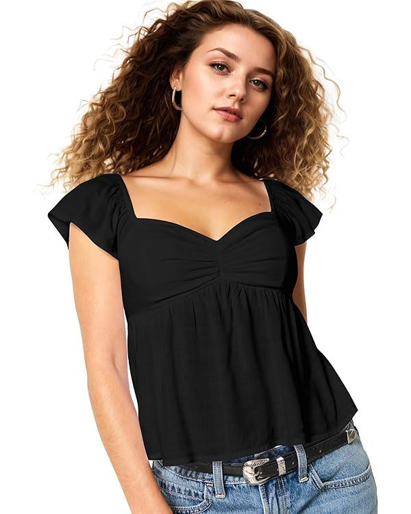 Livtany Women's Ruffle Short Sleeve Flowy Peplum Tank Tops Sweetheart Neck Babydoll Blouse Smocke... | Amazon (US)