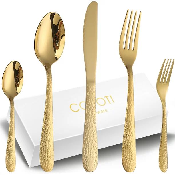 Flatware Set Gold 20 Piece For 4 People, COPOTI Modern Stainless Steel Knife Fork Spoon Dinner Se... | Walmart (US)