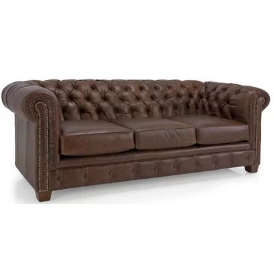 Melany Genuine Leather Chesterfield 86" Rolled Arm Sofa 17 Stories Upholstery Color: Cognac Brown Ge | Wayfair North America