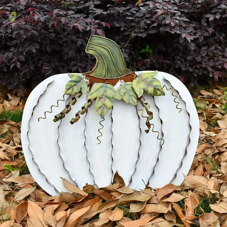 Metal Fall Pumpkin Decor, Indoor Outdoor Standing Flat Pumpkin Decoration for Autumn Harvest Than... | Walmart (US)