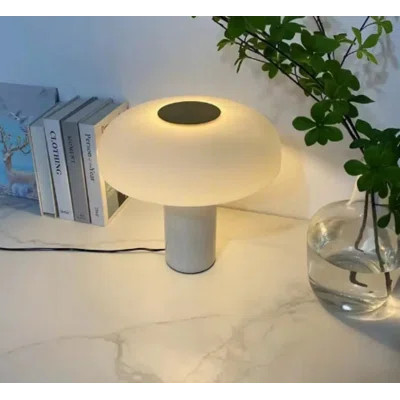 Mushroom Table Lamp With Marble Base & Frosted Glass Shade, Soft Warm Light | Wayfair North America