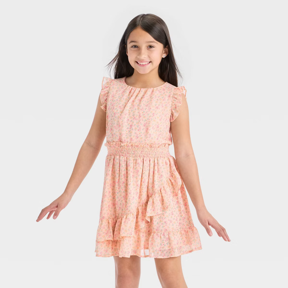 Girls' Sleeveless Chiffon Floral Ruffle Dress - Cat & Jack™ | Target